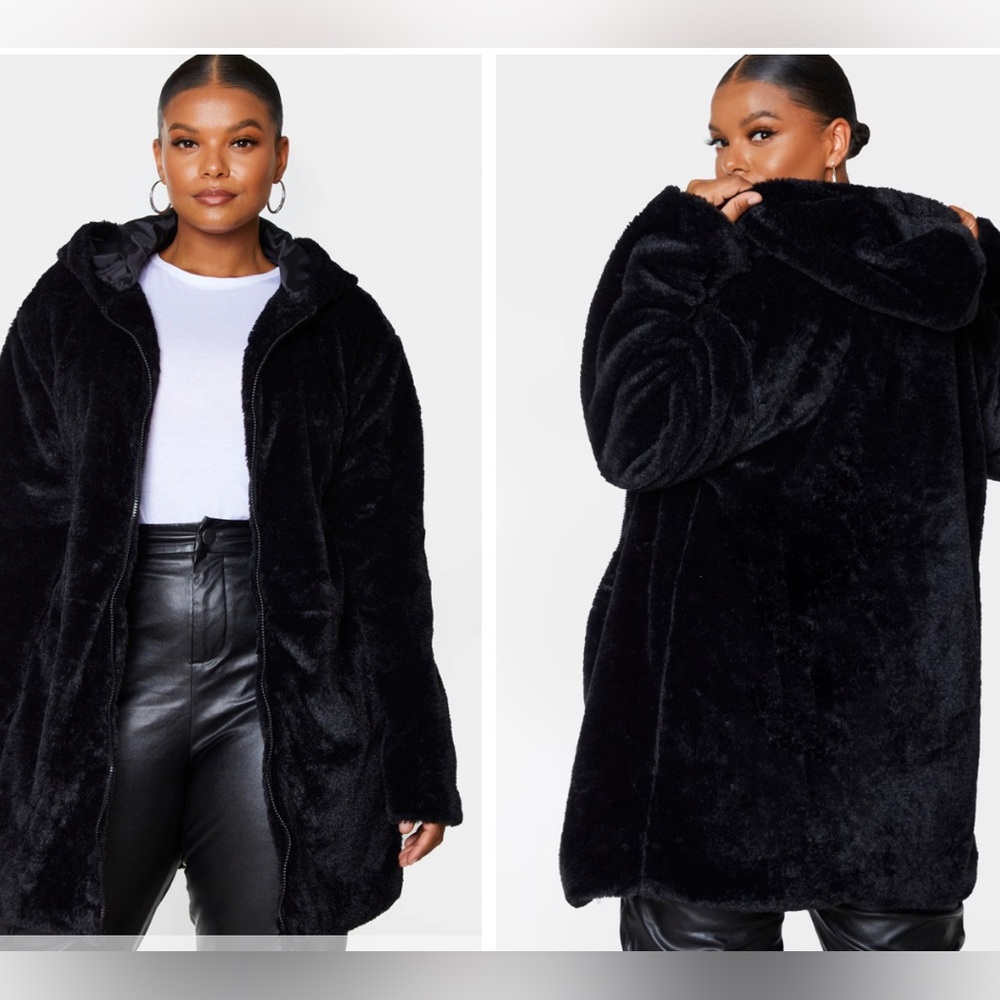 Pretty little thing fur hoodie size 16 NWT